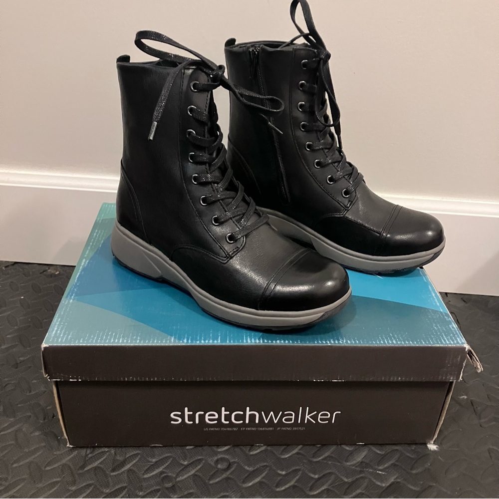 Xsensible stretchwalker Women's Black leather Ankle Boots. Inner zipper. New!